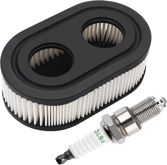 Lawn Mower Air Filter And 1x Spark Plug - Air Filter for Lawn Mowers - Air Filter Cleaner Cartridge - Air Filter Cartridge Replacement for 593260 Walk-Behind Mower, Compatible with Briggs & Stratton Engines 798452 - 593260/798452.