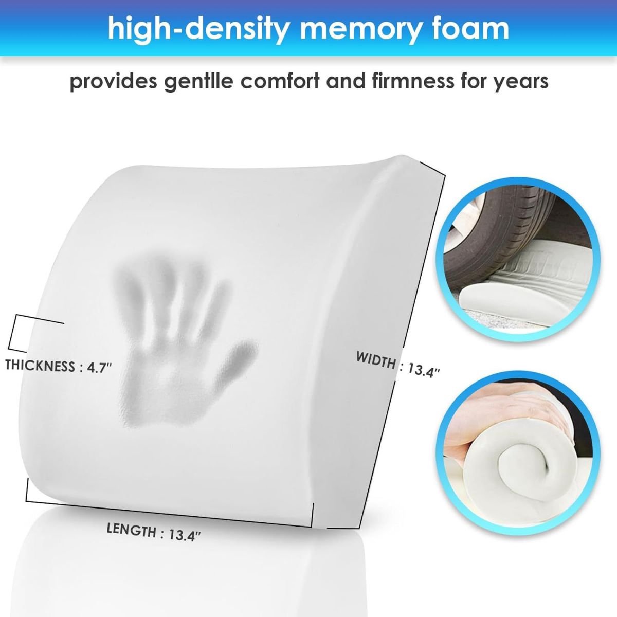 Ergonomic Lower Back Cushion - Memory Foam - Back Support - Lumbar Support - Relieve Fatigue - For Car, Office Chair, Sofa and Bed - Car Cushion - Working from Home - Black - Back Pain & Sitting Comfort
