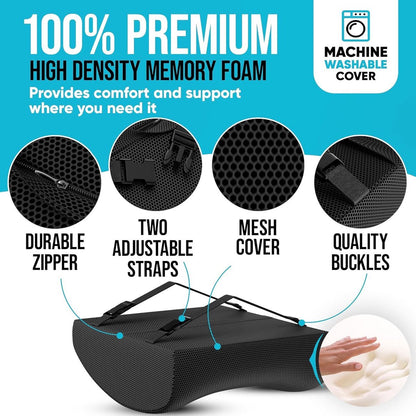 Ergonomic Lower Back Cushion - Memory Foam - Back Support - Lumbar Support - Relieve Fatigue - For Car, Office Chair, Sofa and Bed - Car Cushion - Working from Home - Black - Back Pain & Sitting Comfort
