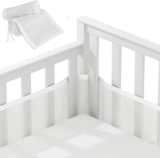 Baby Crib Bumper Set - Set of 2 - Bed Bumper - Bed Side Protectors - Anti-Bump Edge - Breathable Mesh - Baby Safety - Head Protector - Crib Bumper - 320x27cm & 150x27cm - White.