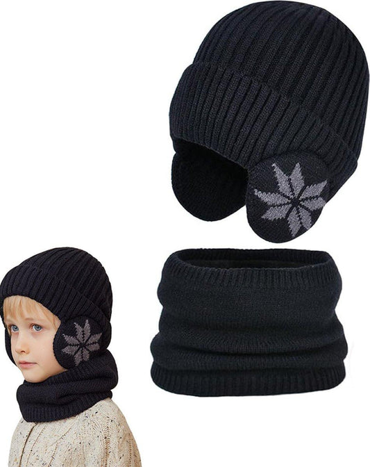 Hat & Scarf - Winter Kids' Hats - Kids' Hat - 2 In 1 Kids' Hat Scarf Set - 4 To 10 Years - Beanie - Boys And Girls - Hat For Children - Kids' Outdoor Hats - Children's Clothing - Scarf - Winter - One Size - Black.