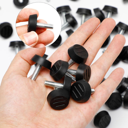 Adjustable Foot - 20 Pieces - Adjustable Feet with Felt Pads - Adjustable Foot M6 - 20mm Dia - Metal Adjustable Foot - 2.6 cm High - Furniture Coaster - Black / Silver - Plastic - Stainless Steel - Adjustable Feet - Felt Pads - Floor Protectors - Floor Gl