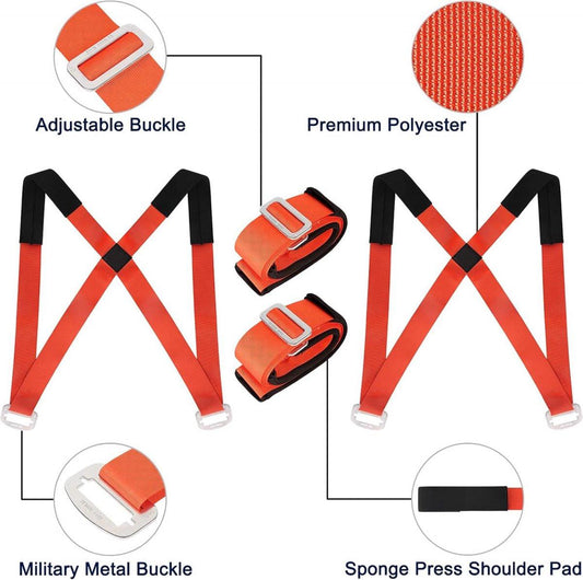 Moving Harness with Lifting Straps Set - Moving Aid - Moving Straps - Moving Belt - Lifting Aid - Tie-down Straps / Lifting Slings - 270kg Load Capacity - Furniture Dolly - Moving - Carrying Strap - Set for 2 People.