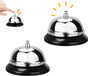 Table Bell - 2 Pieces - Reception Bell - Small Table Bell - School Bell - Counter Bell - Hotel Bell - Butler Bell - Kitchen Bell - Hospitality Bell - Santa Claus Bell - Stainless Steel - 9 Cm - Loud Sound - Bell - Silver/Black.