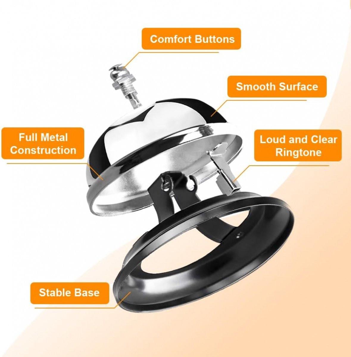 Table Bell - 2 Pieces - Reception Bell - Small Table Bell - School Bell - Counter Bell - Hotel Bell - Butler Bell - Kitchen Bell - Hospitality Bell - Santa Claus Bell - Stainless Steel - 9 Cm - Loud Sound - Bell - Silver/Black.