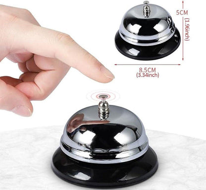 Table Bell - 2 Pieces - Reception Bell - Small Table Bell - School Bell - Counter Bell - Hotel Bell - Butler Bell - Kitchen Bell - Hospitality Bell - Santa Claus Bell - Stainless Steel - 9 Cm - Loud Sound - Bell - Silver/Black.