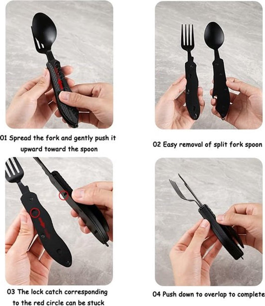 3-In-1 Camping Cutlery - Knife, Fork, Spoon - Foldable Camping Cutlery Multitool - Collapsible - Camping Cutlery - Camping Cutlery - Folding Cutlery - Gift For Men & Women.