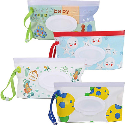 4x Baby Wipes Holder - Moist Tissue Holder - Refillable Portable Wet Wipes Holder - Non-Toxic - Dustproof - With Lanyard - Wet Wipes Box - Baby Wipes Box - Dispenser - Baby Gift - For Makeup Wipes, Cleansing Wipes.