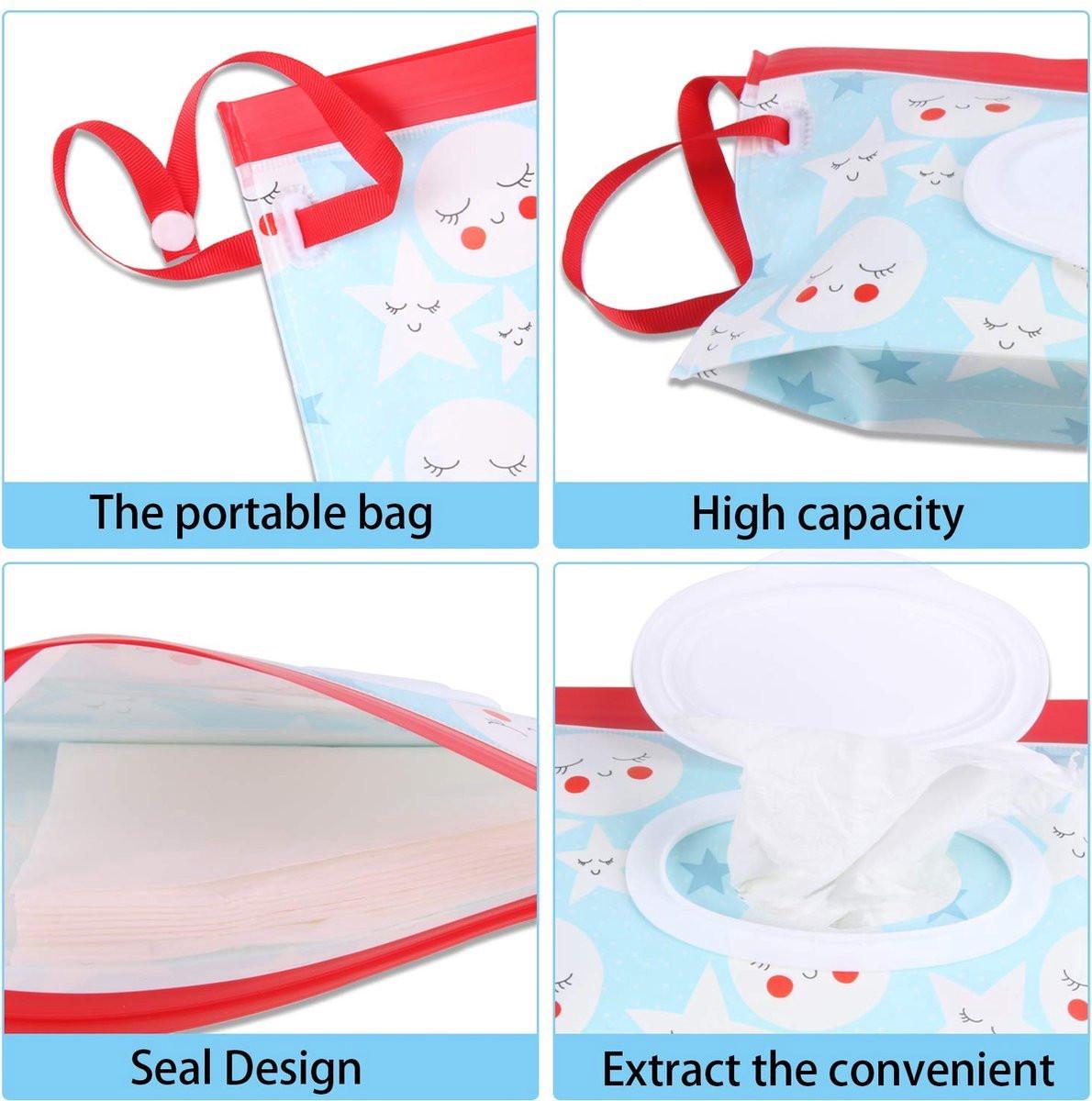 4x Baby Wipes Holder - Moist Tissue Holder - Refillable Portable Wet Wipes Holder - Non-Toxic - Dustproof - With Lanyard - Wet Wipes Box - Baby Wipes Box - Dispenser - Baby Gift - For Makeup Wipes, Cleansing Wipes.
