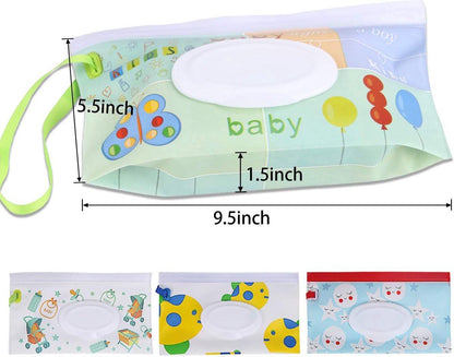 4x Baby Wipes Holder - Moist Tissue Holder - Refillable Portable Wet Wipes Holder - Non-Toxic - Dustproof - With Lanyard - Wet Wipes Box - Baby Wipes Box - Dispenser - Baby Gift - For Makeup Wipes, Cleansing Wipes.