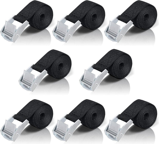 8 High Quality Tie-Down Straps - 20mm X 1m - Lashing Straps / Bicycle Tie-Down Straps with Clamp Buckle - Tie-Down Straps with Metal Buckle - Durable - Sturdy - Portable - Tear-Resistant - Black - Tie-Down Straps - Fastening Straps