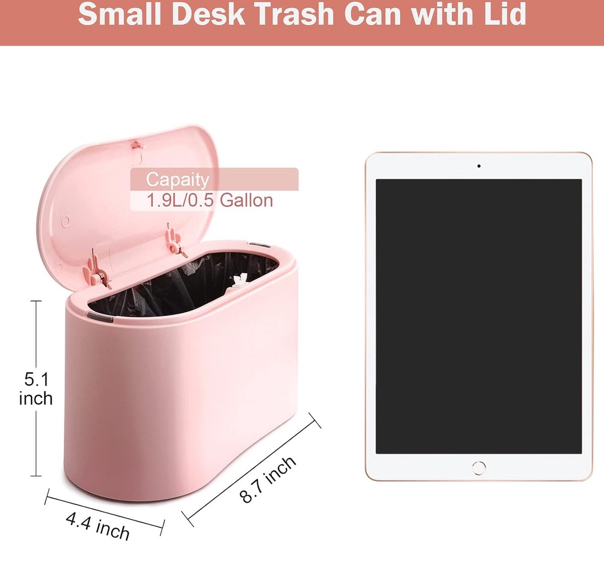 Trash Can - Sensor Trash Can - Sturdy - Countertop Waste Bin - Mini Trash Can - Desktop - Tabletop Waste Bin - Plastic Trash Can - Bathroom Waste Bin - Recycling Waste Bin - Car Trash Can - Pink - Office Trash Cans - Home / Office