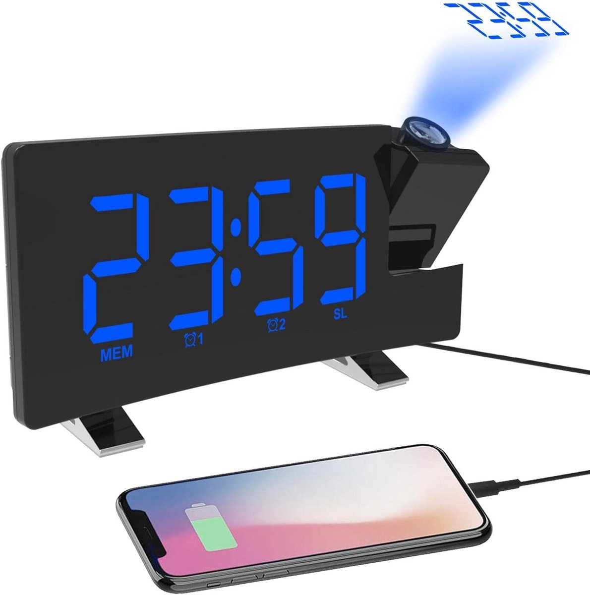 Alarm clock - radio - clock - Projection alarm clock - Digital alarm clock - Projection clock - Alarm clock radio - Clock radio - digital clock - projection clock - 360 degrees - LED - Adjustable brightness - Loud enough - for bedroom / living room / offi