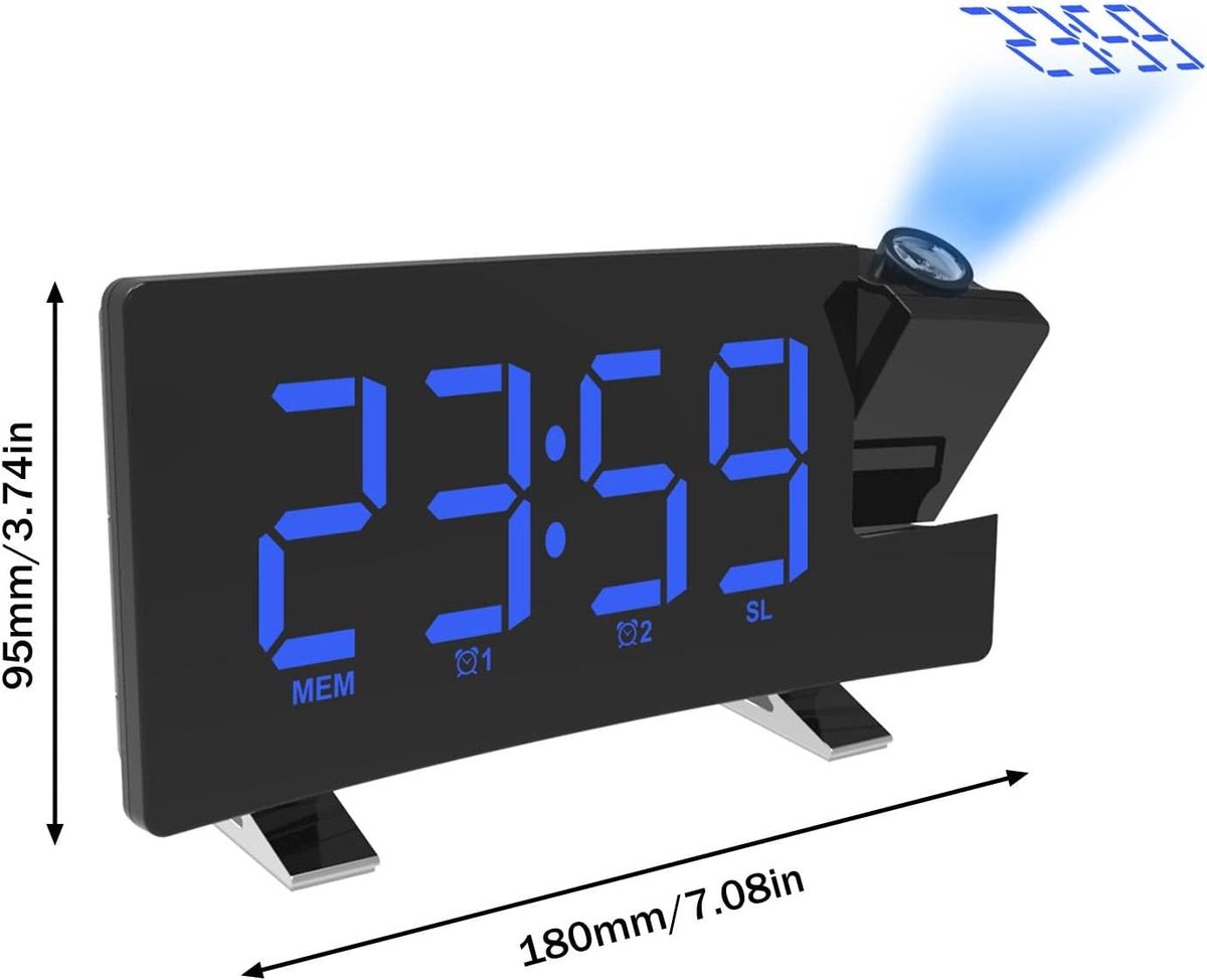 Alarm clock - radio - clock - Projection alarm clock - Digital alarm clock - Projection clock - Alarm clock radio - Clock radio - digital clock - projection clock - 360 degrees - LED - Adjustable brightness - Loud enough - for bedroom / living room / offi