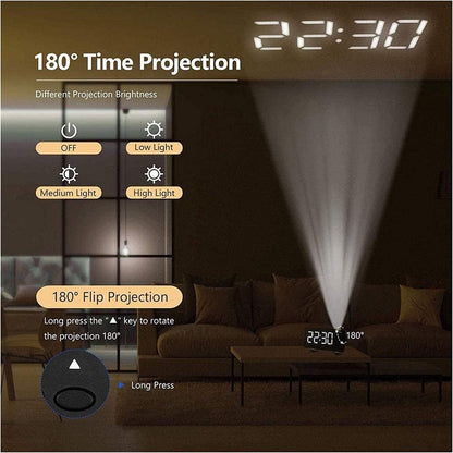 Alarm clock - radio - clock - Projection alarm clock - Digital alarm clock - Projection clock - Alarm clock radio - Clock radio - digital clock - projection clock - 360 degrees - LED - Adjustable brightness - Loud enough - for bedroom / living room / offi
