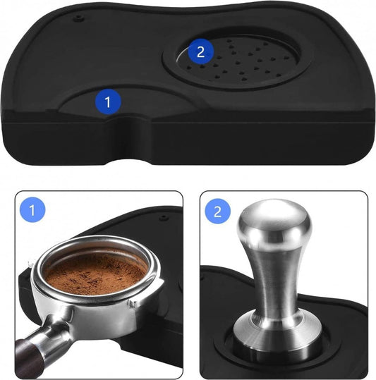 Tamper Mat - Tamping Mat - Tamper Support - Coffee Tamping Mat - Espresso Mat - Silicone - Non-slip - Coffee Tamping Mat - Portafilter Mat - Espresso Machine - Barista Essentials - Ideal Portafilter Accessory for Kitchen Bar Cafe - Black