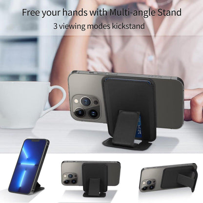 Wallet Stand - Strong Magnetic Card Holder - Suitable for MagSafe - 2-Card Wallet - Ultra-Thin - Foldable - Card Holder for Men & Women - Card Holder - Credit Card Holder - Magnetic Closure - Stand Function - Stand - Black.