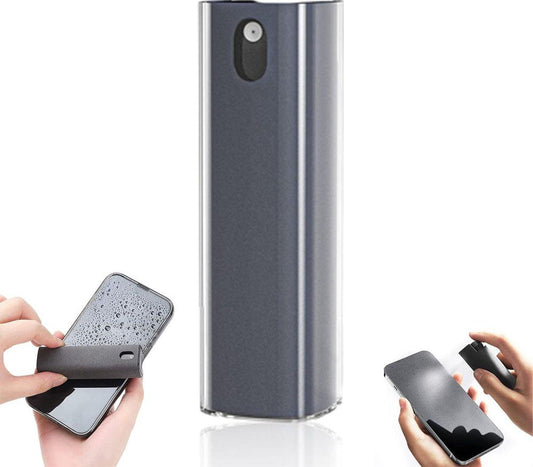 Screen Cleaner - Refillable - 2 In 1 Screen Cleaner - Monitor Cleaner - Screen Spray - Cleaning Spray - Cleaning Spray - Microfiber Cloth - Cleaner for Smartphone, Tablet, and Laptop Screens - Travel Kit - Cleaning Kit - Gray.