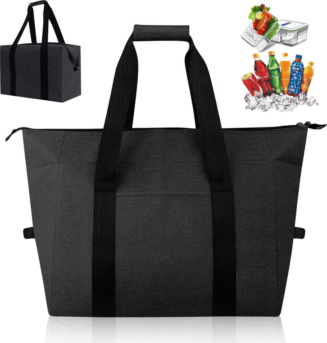 Cooler Bags - Lunch Bag - Foldable Cooler Bag - 20 L - 30x27x19 Cm - Insulation - 300D Oxford Cloth - Handle Strap - Cooler Bag - Lunch Bag - Insulated Cooler Bag - Picnic Bag - Cooler Lunch Bag - Handbag - Shopping Bag - Black - Sustainable.