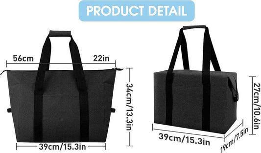 Cooler Bags - Lunch Bag - Foldable Cooler Bag - 20 L - 30x27x19 Cm - Insulation - 300D Oxford Cloth - Handle Strap - Cooler Bag - Lunch Bag - Insulated Cooler Bag - Picnic Bag - Cooler Lunch Bag - Handbag - Shopping Bag - Black - Sustainable.