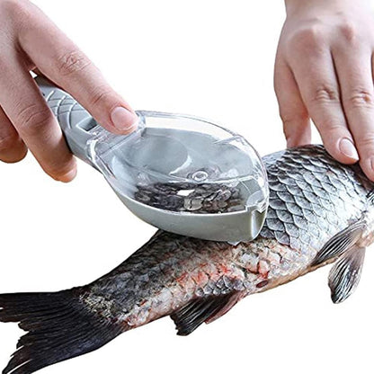 Fish Scraper - Professional Scale Remover - Fast and Efficient - Portable Scale Removal - Universal Fish Descaler - Fish Descaler - Fish Scraper - with Handy Collection Tray - for Kitchen / Restaurant - Green - Piece