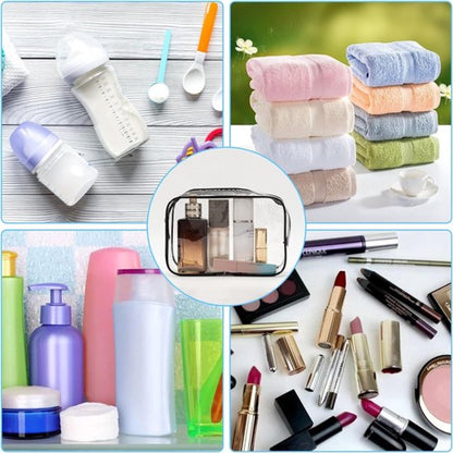 Transparent Travel Toiletry Bag Set - 3 Pieces - Toiletries Travel Bag - Makeup Bag - Makeup Pouches - Travel Organizers - Beauty Case - Travel Organizer - Transparent Packing Cubes Suitcase Organizer - Cosmetics Bag - Waterproof - Black/Transparent