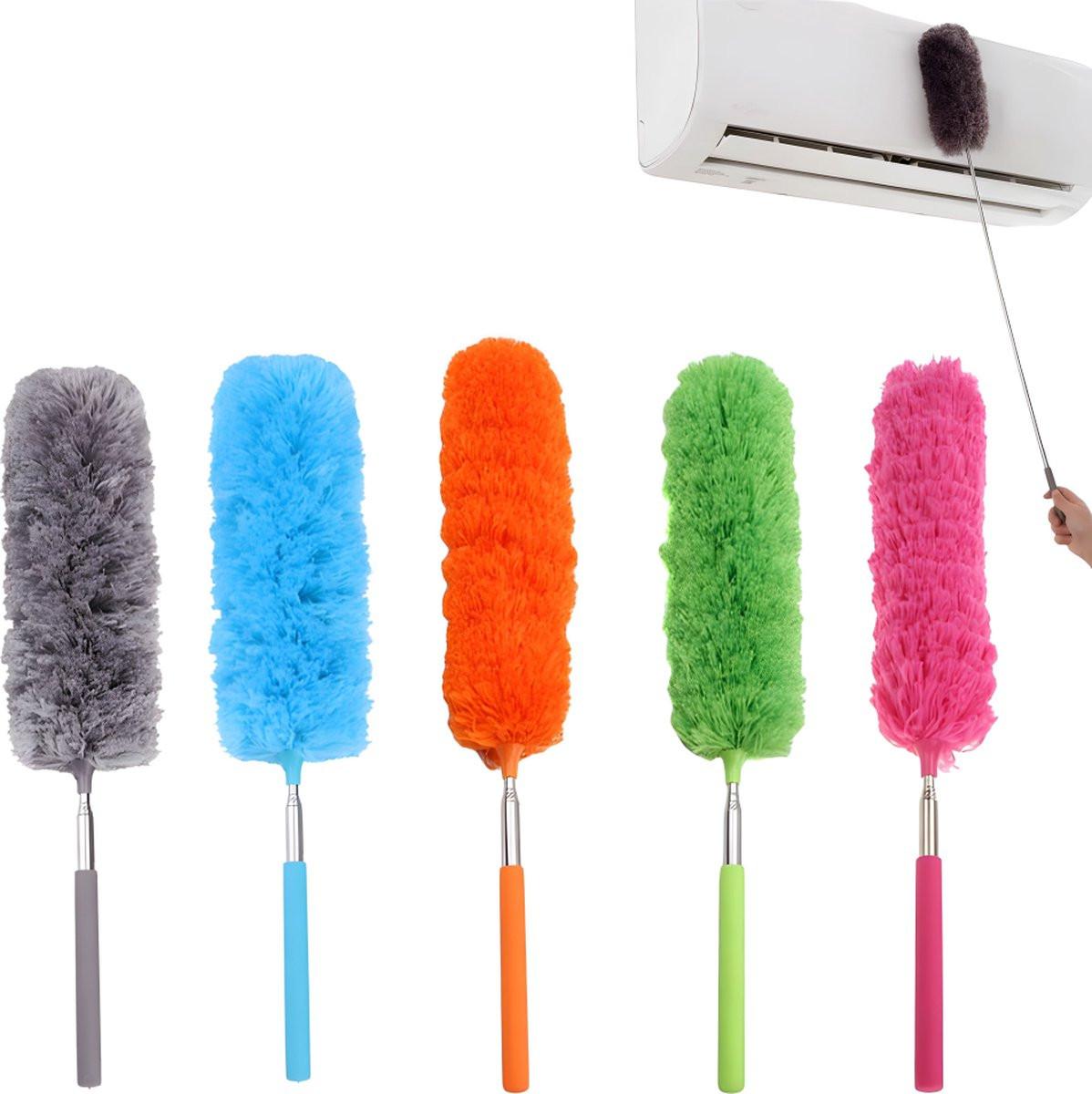 Telescopic Feather Duster - 5-Piece Cleaning Set - Feather Duster Extendable Up to 85 Cm - Cobweb Brush with Telescopic Handle - Duster - Dust Brush - Washable Microfiber - Rotatable - Electrostatic Adsorption - Hard-to-Reach Places.