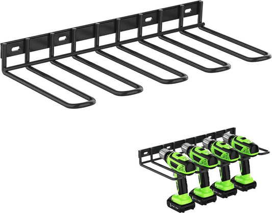 Tool Storage - Storage Rack - Wall Mount - Tool Rack - Tool Holder - 4 Slots - For 4 Power Tools - Tool Storage and Organization - Organizer For Garage, Tool Room - 1 Piece - Metal - Black.