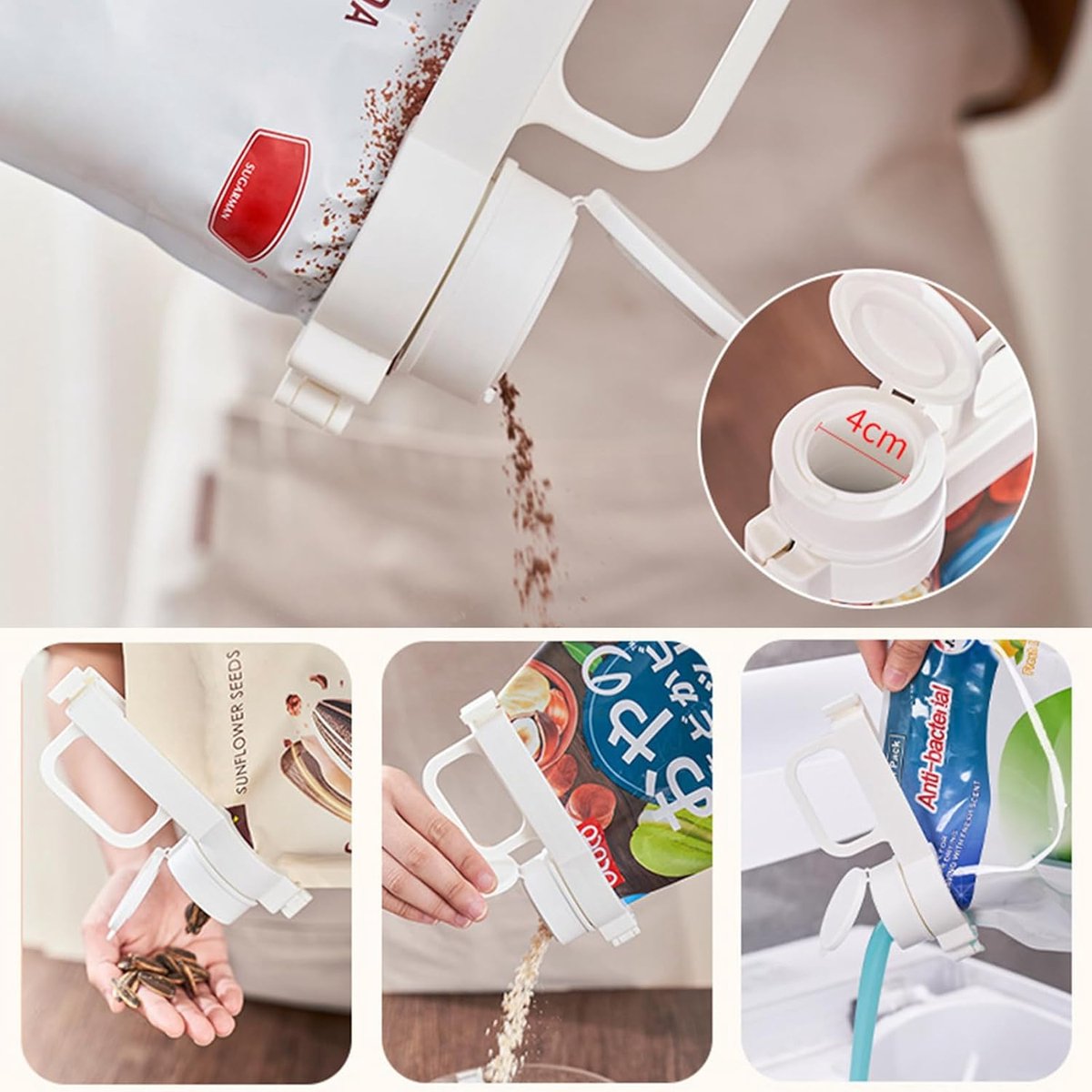 Freshness Clips with Pouring Spout - Bag Sealer - Freshness Clips - Sealing Clips - Bag Sealing Clamp Pouring Spout - Food Sealing - Keep Fresh - Food Bag Clips with Pouring Spouts - For Kitchen Food Storage Bag - White - 1 Piece