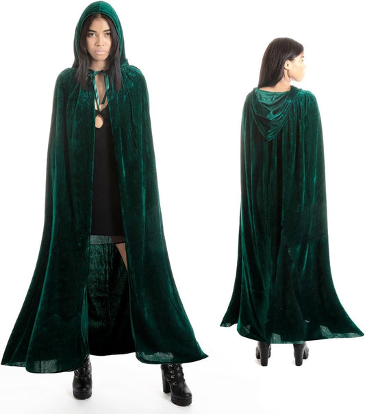 Luxury Green Hooded Coat - 170cm / XXL - Halloween Carnival Costume - Green Velour Coat - Hat - Adults - Dress Up - Costume Cape - Gothic - Fantasy - Halloween Suit - Carnival Clothing - Women and Men