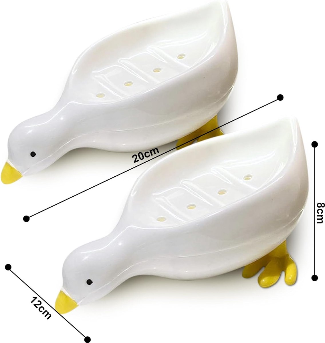 Soap Dish - 2 Pieces - Soap Holder - Soap Box - Small Soap Dish - Self-Draining Soap Holder - Duck Design - Soap Dish - Gift - For Shower, Bathroom, Bathtub, Kitchen Sink - Home Decor - Bathroom Accessories - Plastic - White