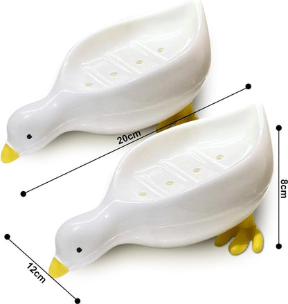 Soap Dish - 2 Pieces - Soap Holder - Soap Box - Small Soap Dish - Self-Draining Soap Holder - Duck Design - Soap Dish - Gift - For Shower, Bathroom, Bathtub, Kitchen Sink - Home Decor - Bathroom Accessories - Plastic - White