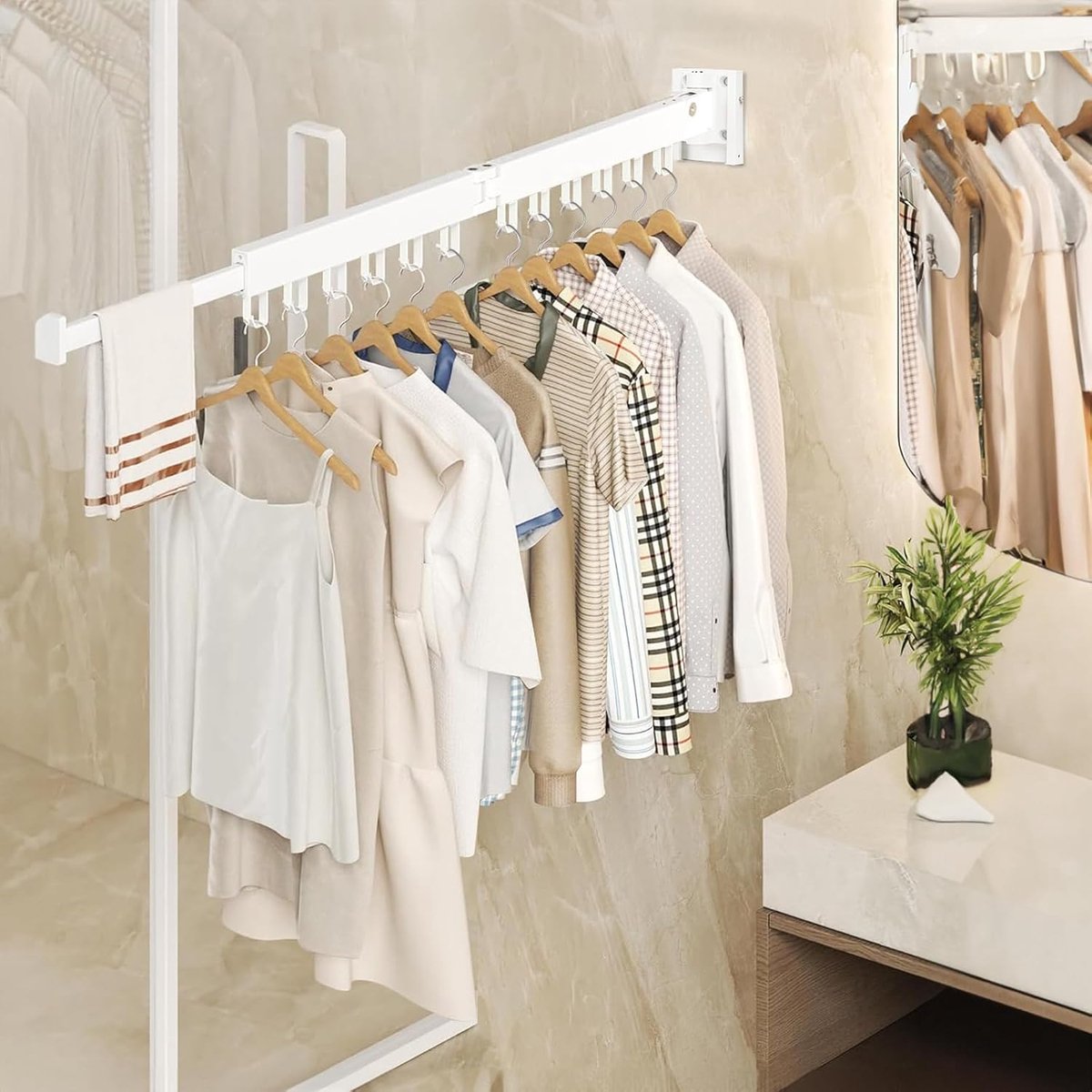 Foldable Wall Drying Rack - Foldable Wall Clothes Rack - Foldable Wall Clothes Rod - 2-Way Drying Rack - Space-Saving - Foldable - For Laundry, Balcony, Bathroom, Terrace, Dormitory, Apartment - White - 1 piece