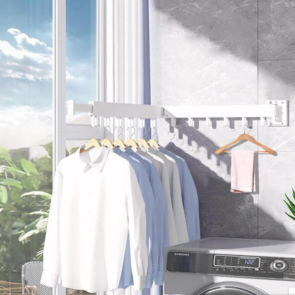 Foldable Wall Drying Rack - Foldable Wall Clothes Rack - Foldable Wall Clothes Rod - 2-Way Drying Rack - Space-Saving - Foldable - For Laundry, Balcony, Bathroom, Terrace, Dormitory, Apartment - White - 1 piece