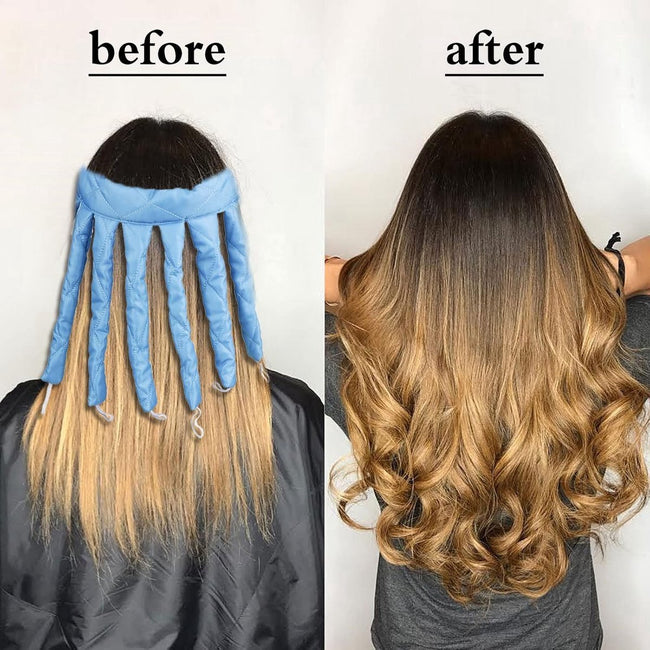 Heatless Curls - Curlers - Heatless Curler - Hair Curler - Curl Rollers - Create Curls Without Heat - Curlers - Hair Rollers - Overnight Curls - Self-Adhesive - Satin - Blue - Harmless & Tasteless Main Image