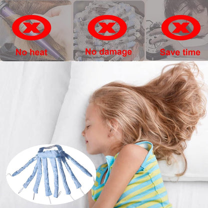 Heatless Curls - Curlers - Heatless Curler - Hair Curler - Curl Rollers - Create Curls Without Heat - Curlers - Hair Rollers - Overnight Curls - Self-Adhesive - Satin - Blue - Harmless & Tasteless