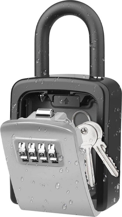 Outdoor/Indoor Key Safe - Small Key Safe with Code - Key Cabinet - Key Box - Small Safe with Combination Lock - Central Key Storage - Removable Lock - No Drilling Required - Wall-Mounted - Water-Resistant - Grey.