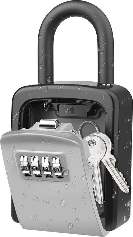 Outdoor/Indoor Key Safe - Small Key Safe with Code - Key Cabinet - Key Box - Small Safe with Combination Lock - Central Key Storage - Removable Lock - No Drilling Required - Wall-Mounted - Water-Resistant - Grey.