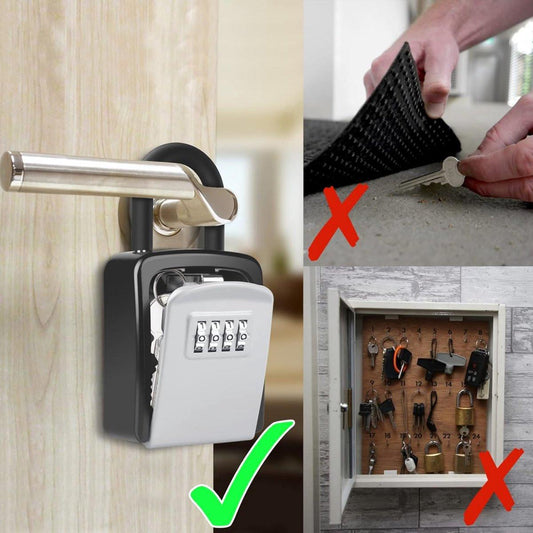 Outdoor/Indoor Key Safe - Small Key Safe with Code - Key Cabinet - Key Box - Small Safe with Combination Lock - Central Key Storage - Removable Lock - No Drilling Required - Wall-Mounted - Water-Resistant - Grey.