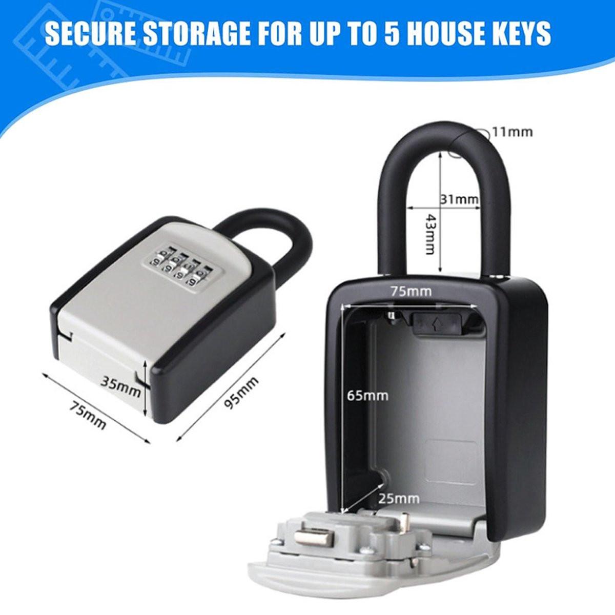 Outdoor/Indoor Key Safe - Small Key Safe with Code - Key Cabinet - Key Box - Small Safe with Combination Lock - Central Key Storage - Removable Lock - No Drilling Required - Wall-Mounted - Water-Resistant - Grey.