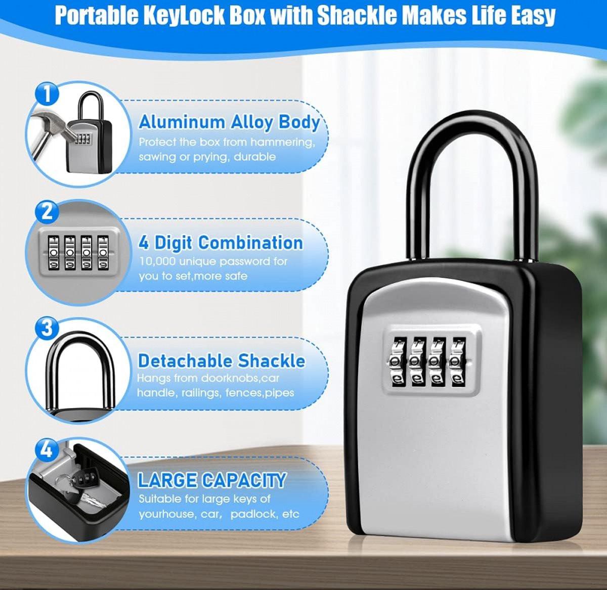 Outdoor/Indoor Key Safe - Small Key Safe with Code - Key Cabinet - Key Box - Small Safe with Combination Lock - Central Key Storage - Removable Lock - No Drilling Required - Wall-Mounted - Water-Resistant - Grey.