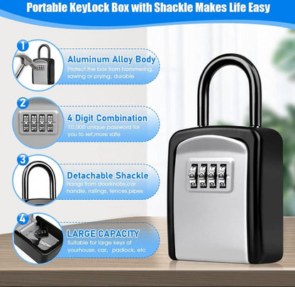 Outdoor/Indoor Key Safe - Small Key Safe with Code - Key Cabinet - Key Box - Small Safe with Combination Lock - Central Key Storage - Removable Lock - No Drilling Required - Wall-Mounted - Water-Resistant - Grey.