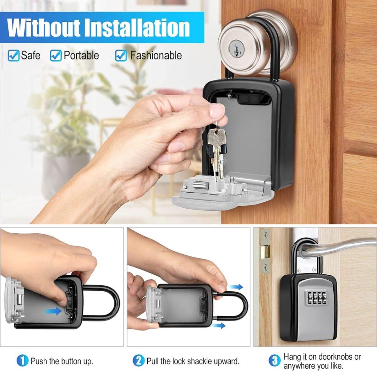 Outdoor/Indoor Key Safe - Small Key Safe with Code - Key Cabinet - Key Box - Small Safe with Combination Lock - Central Key Storage - Removable Lock - No Drilling Required - Wall-Mounted - Water-Resistant - Grey.