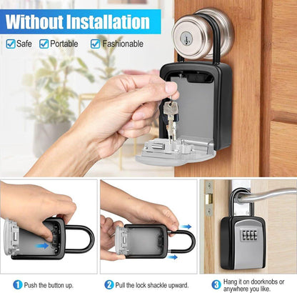 Outdoor/Indoor Key Safe - Small Key Safe with Code - Key Cabinet - Key Box - Small Safe with Combination Lock - Central Key Storage - Removable Lock - No Drilling Required - Wall-Mounted - Water-Resistant - Grey.