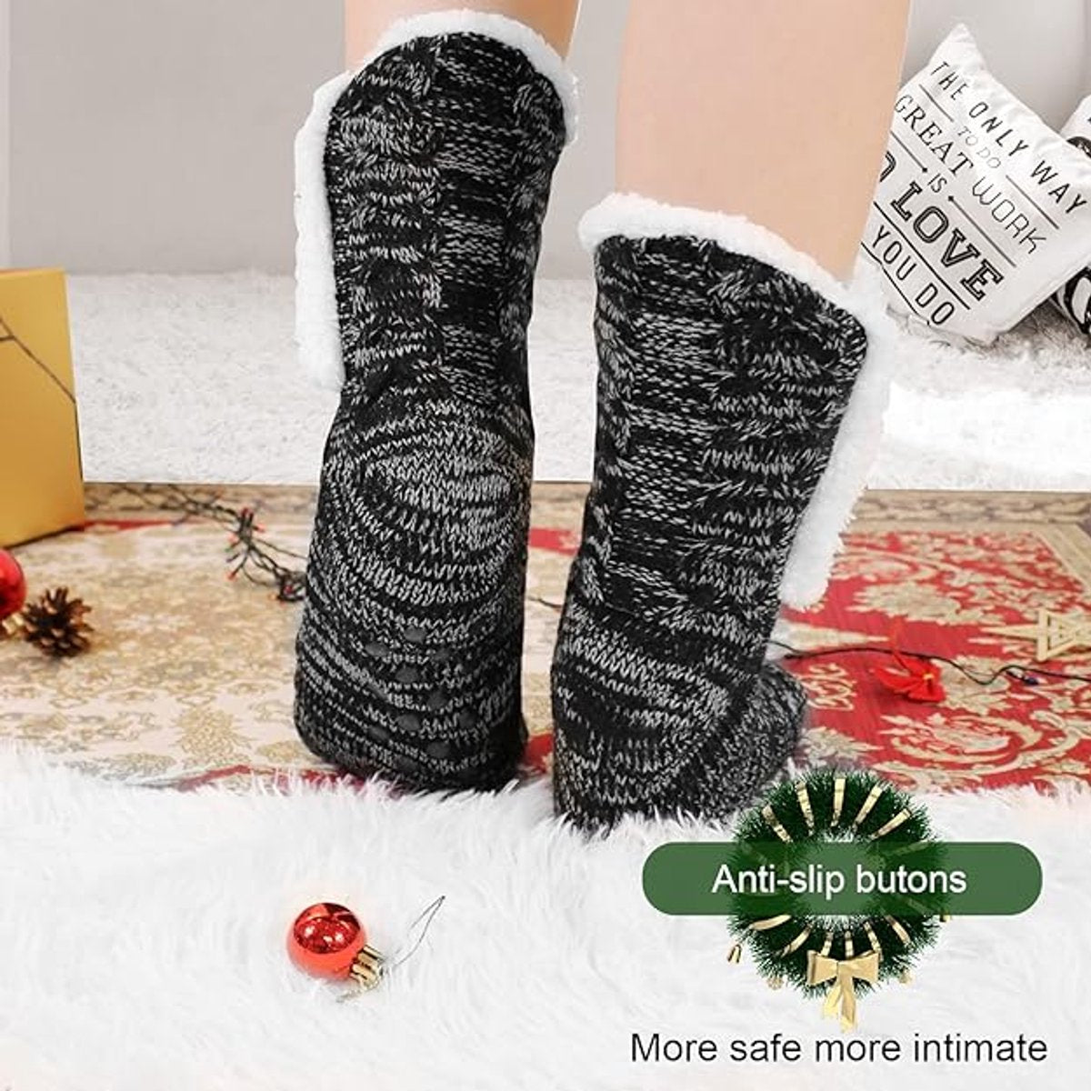 Socks - Plush Socks - Warm Socks - Winter Socks - House Socks - Fluffy Socks - Thick - Warming Quality - Comfort - Soft - Warm - with Plush Lining - Black - Unisex - Christmas Gift - Christmas - Gift - Perfect as a Christmas gift