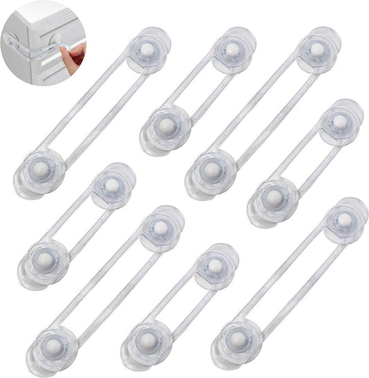 Child Locks for Cabinets - 8 Pieces - Drawer Lock - Cabinet Lock - Baby Safety - Baby Cabinet Security - Self-Adhesive Child Lock - Safety Hooks - Transparent - Self-Adhesive 3m - For Baby Safety - No Drilling or Screws - For Cabinet, Door and Drawer.