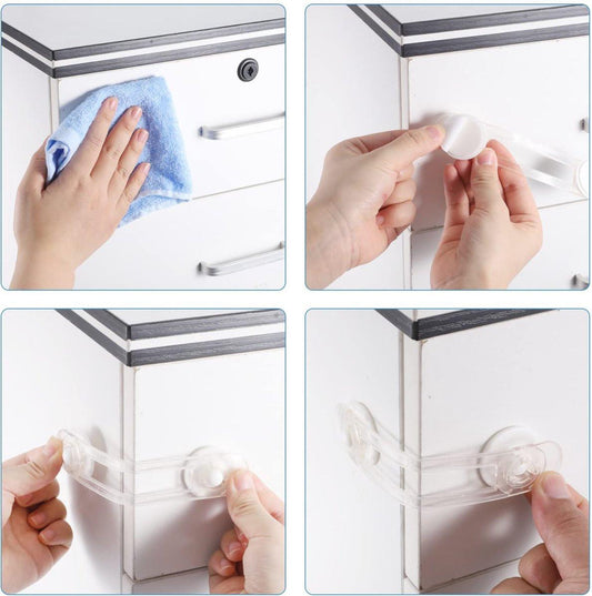 Child Locks for Cabinets - 8 Pieces - Drawer Lock - Cabinet Lock - Baby Safety - Baby Cabinet Security - Self-Adhesive Child Lock - Safety Hooks - Transparent - Self-Adhesive 3m - For Baby Safety - No Drilling or Screws - For Cabinet, Door and Drawer.