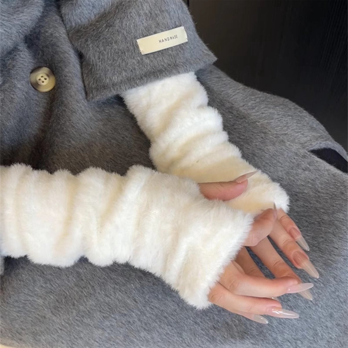 Gloves - Half Fingerless Gloves - Fingerless Gloves for Women - Hand Warmers - Wrist Warmers - Winter Gloves for Running, Cycling and Outdoors - One Size/27.5x8 Cm - White - 1 Pair