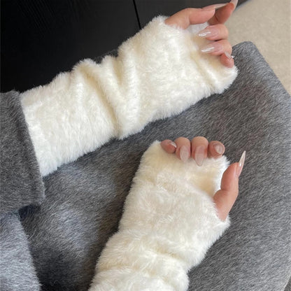 Gloves - Half Fingerless Gloves - Fingerless Gloves for Women - Hand Warmers - Wrist Warmers - Winter Gloves for Running, Cycling and Outdoors - One Size/27.5x8 Cm - White - 1 Pair