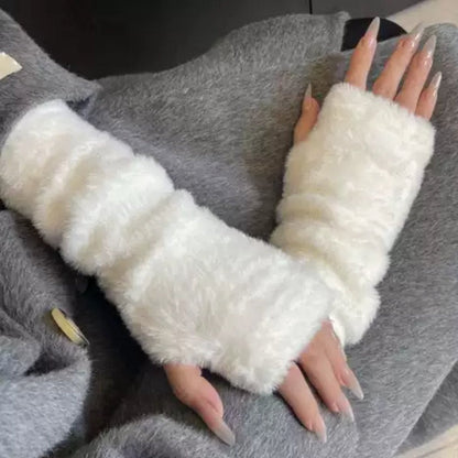 Gloves - Half Fingerless Gloves - Fingerless Gloves for Women - Hand Warmers - Wrist Warmers - Winter Gloves for Running, Cycling and Outdoors - One Size/27.5x8 Cm - White - 1 Pair
